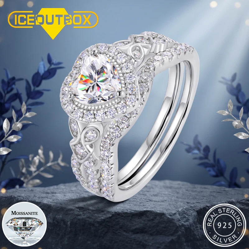 Moissanite Promise Ring Set, 2 Stackable Rings, 925