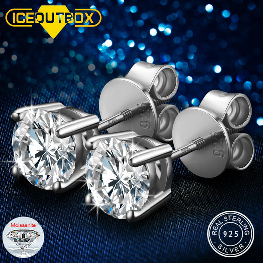 Screw Back Moissanite Studs, 0.1ct to 4ct in 925 Silver