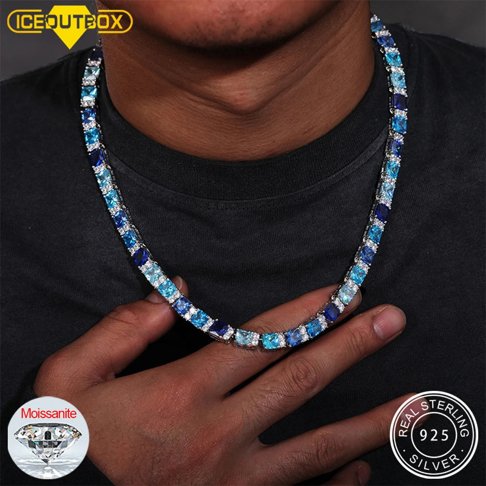Blue Baguette Tennis Chain, 6mm to 9.5mm in S925