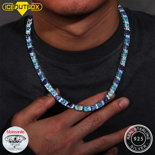 Blue Baguette Tennis Chain, 6mm to 9.5mm in S925
