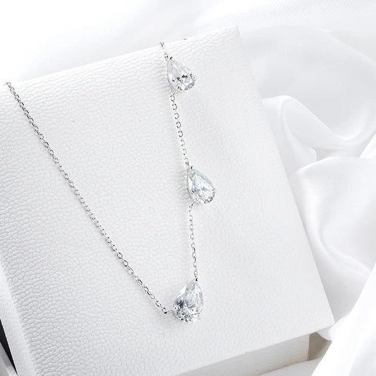 3 Stone Pear Moissanite Necklace, Graduated 0.5ct to 5ct
