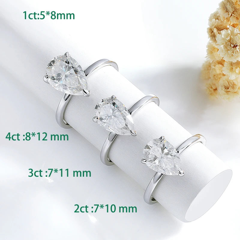 Pear Moissanite Solitaire Ring, 1ct to 4ct in 925