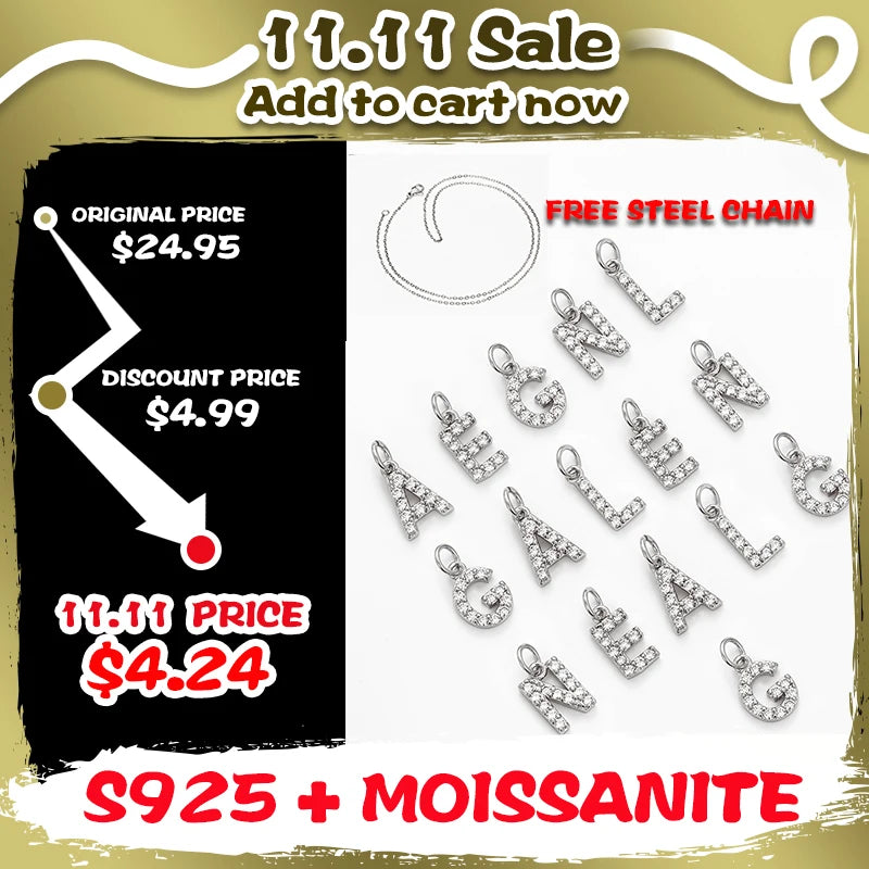 Tiny Moissanite Initial Necklace, A to Z in 925 Silver