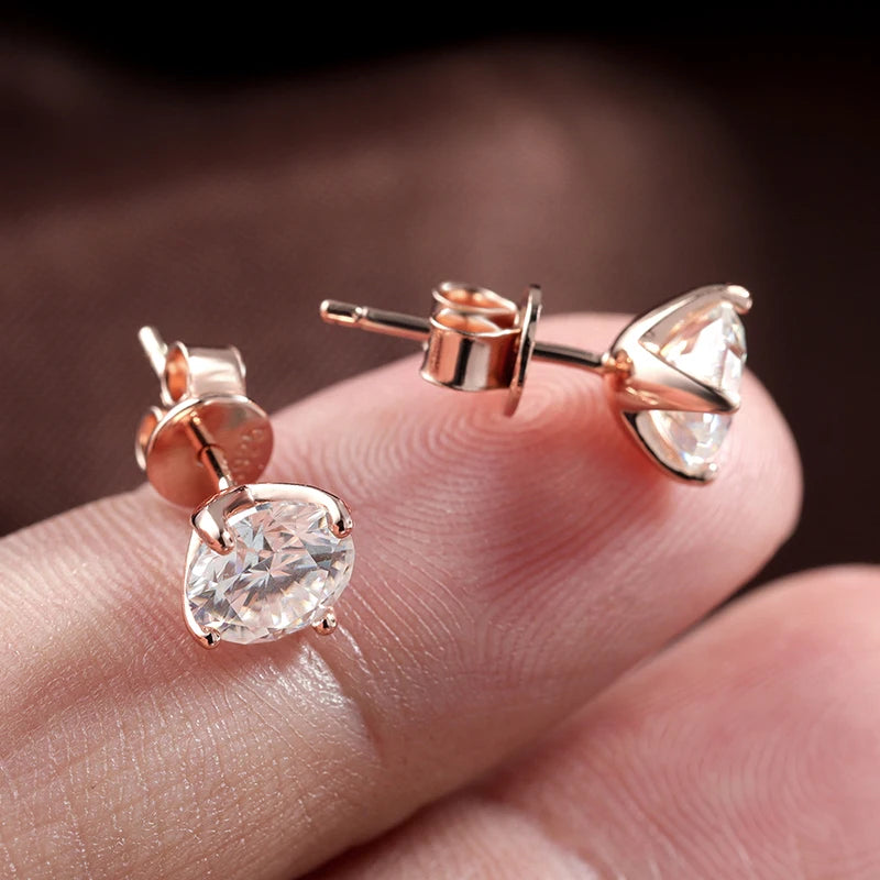 Round Moissanite Studs, 0.2ct to 3ct in 925 Silver