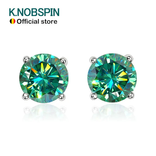 Coloured Moissanite Stud Earrings, Green Blue or White