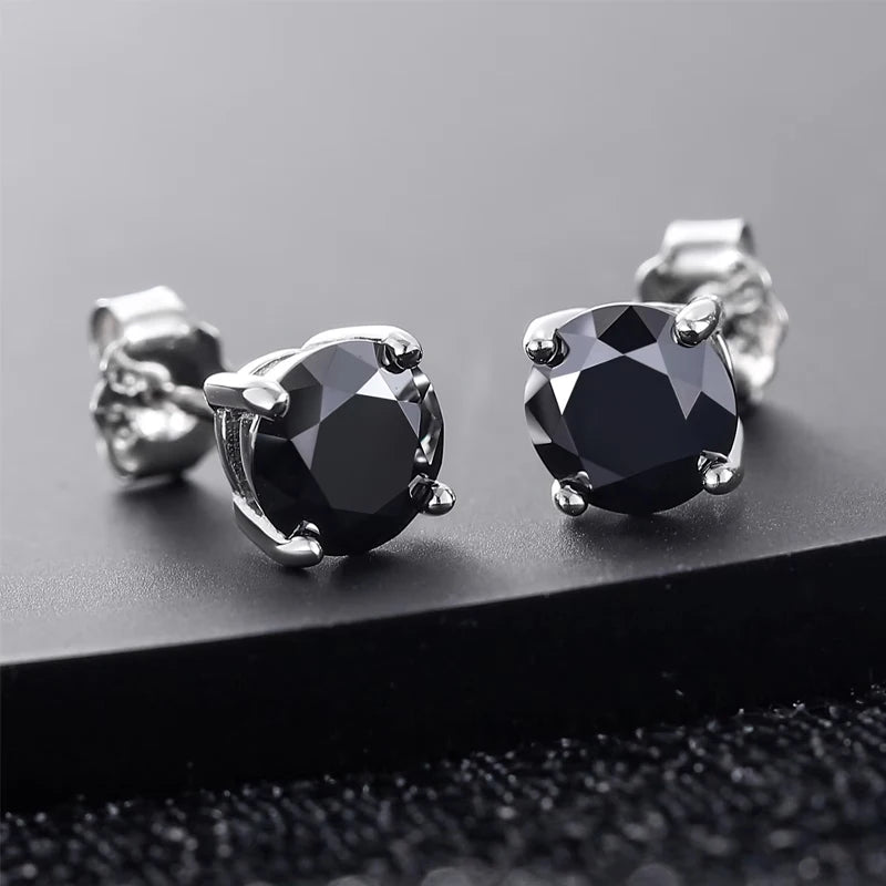 Black Moissanite Stud Earrings, 0.5ct to 2ct, 925 Silver