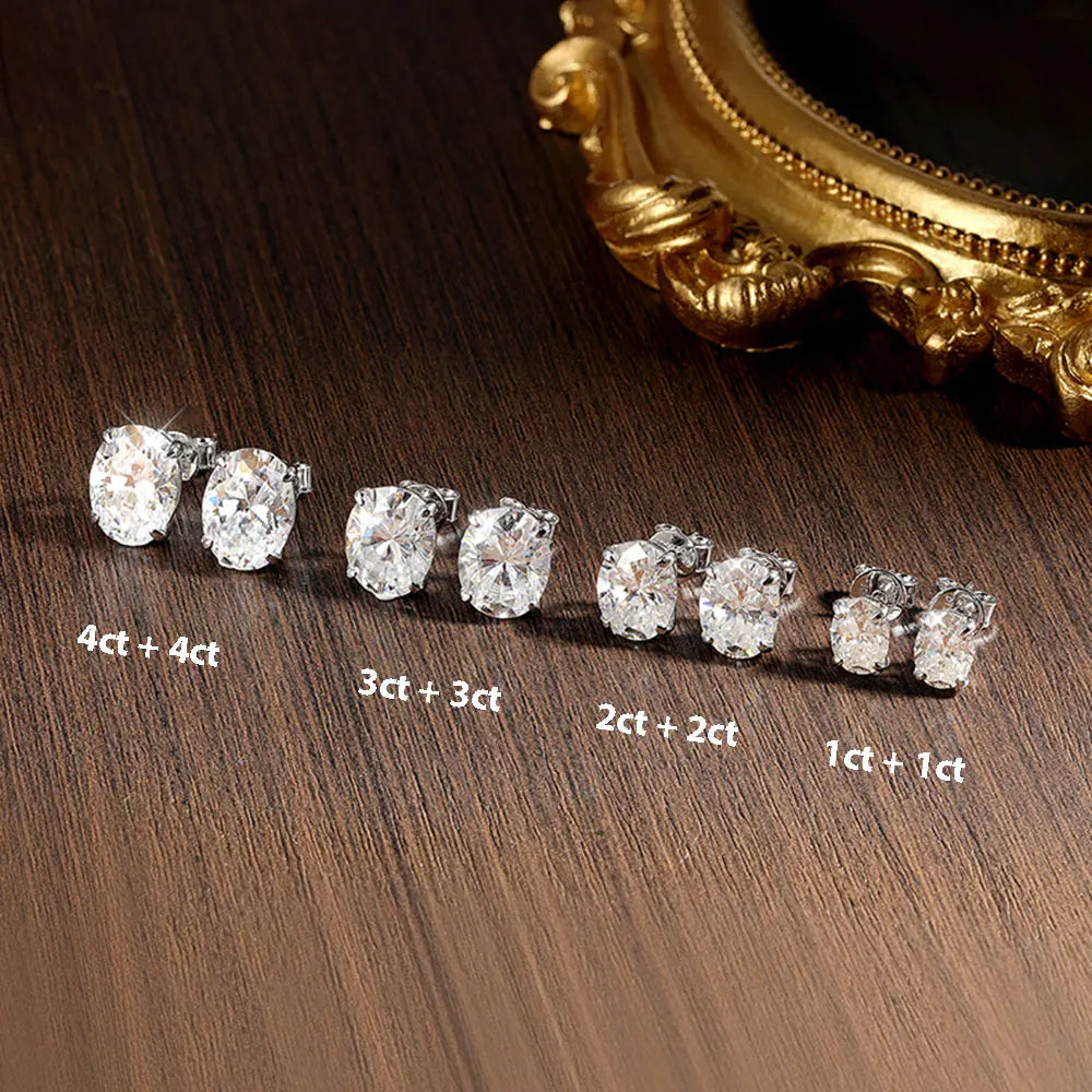 Oval Moissanite Stud Earrings, 0.5ct to 4ct GRA