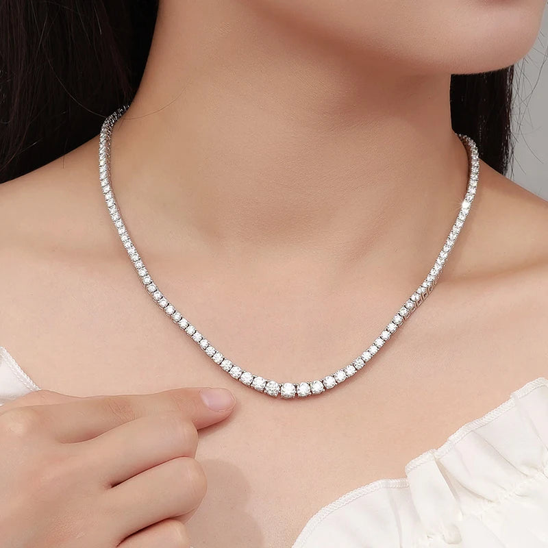 Tennis Necklace, Moissanite or Zircon in 925 Silver