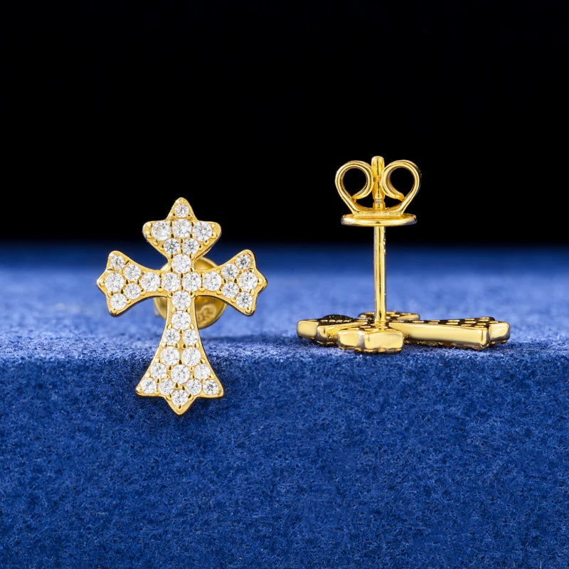 Moissanite Cross Stud Earrings, 3mm to 6.5mm S925