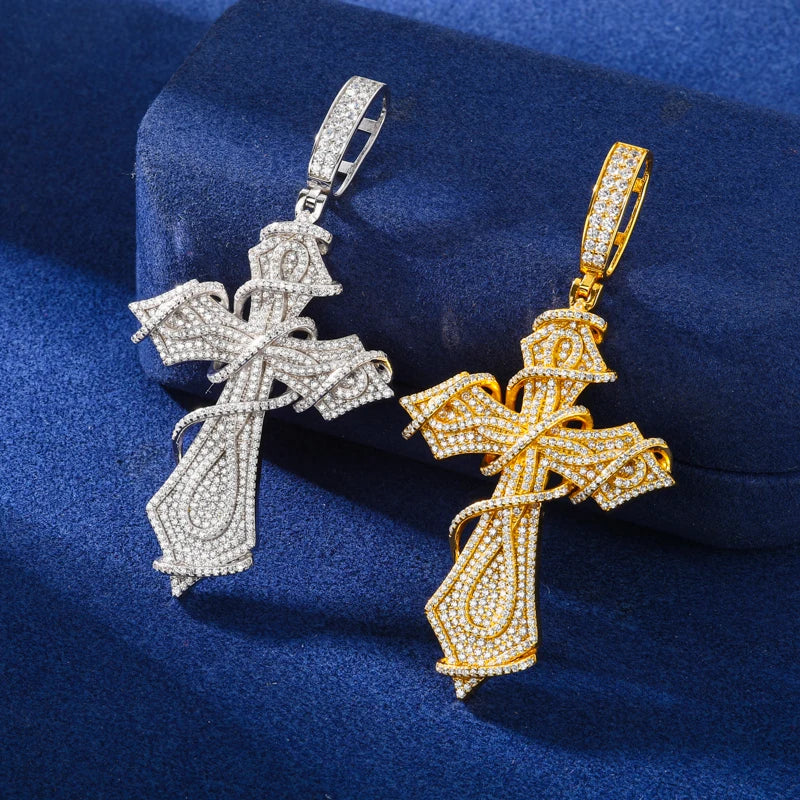 Thorn Cross Pendant Necklace in 925 Sterling Silver