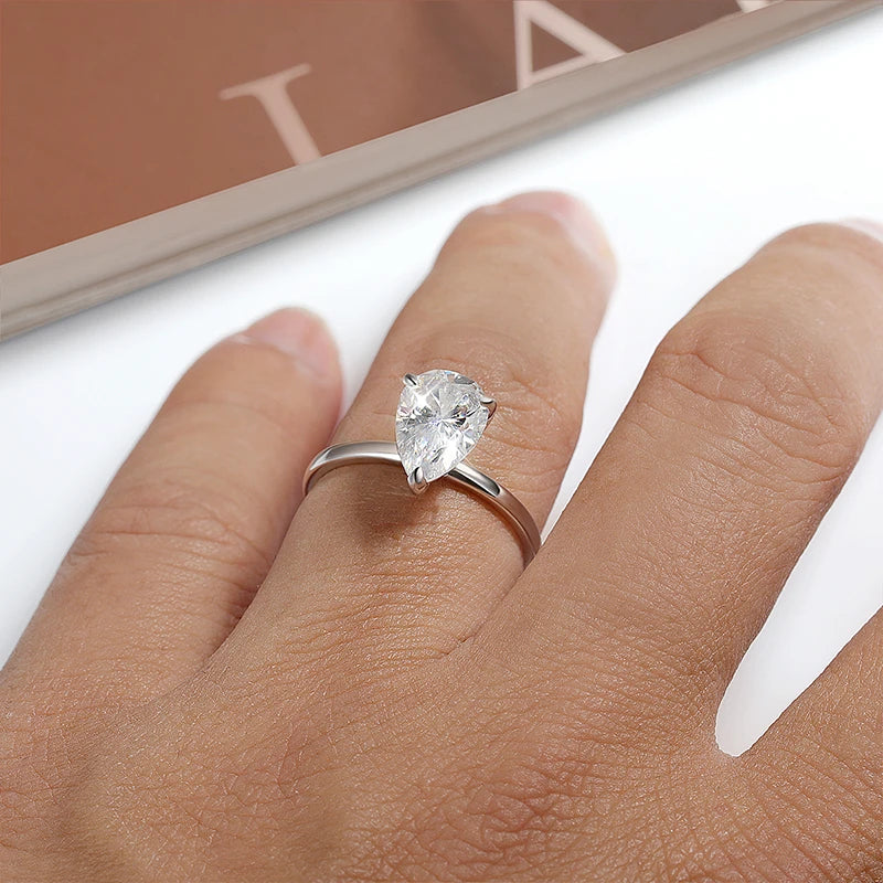 Pear Moissanite Solitaire Ring, 1ct to 4ct in 925