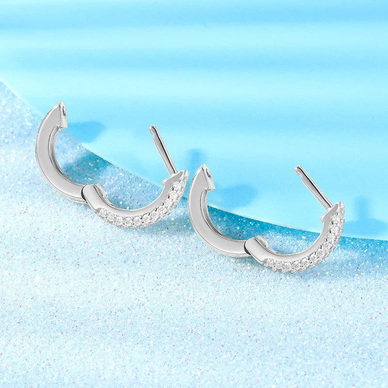 Moissanite Huggie Hoop Earrings, 10mm to 20mm in 925