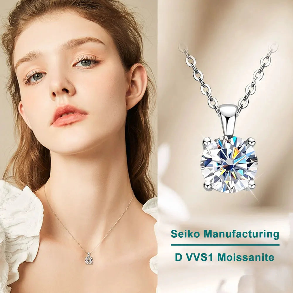 Claw Set Moissanite Solitaire Necklace, 0.5ct to 5ct