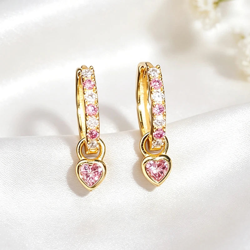 4mm Heart Cut Pink Hoop Earrings in 925 Silver