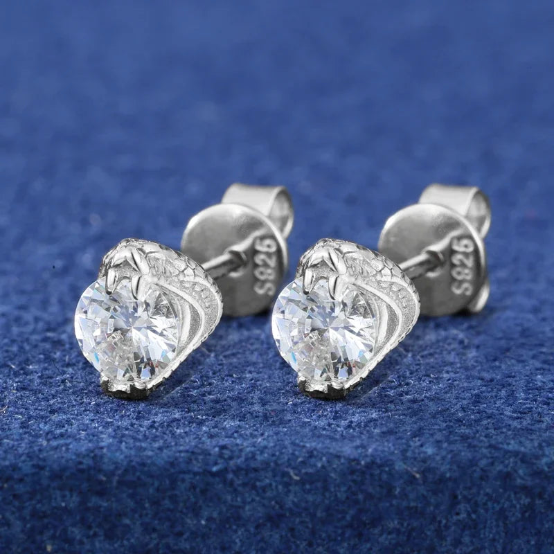 4mm Moissanite Snake Stud Earrings in 925 Silver