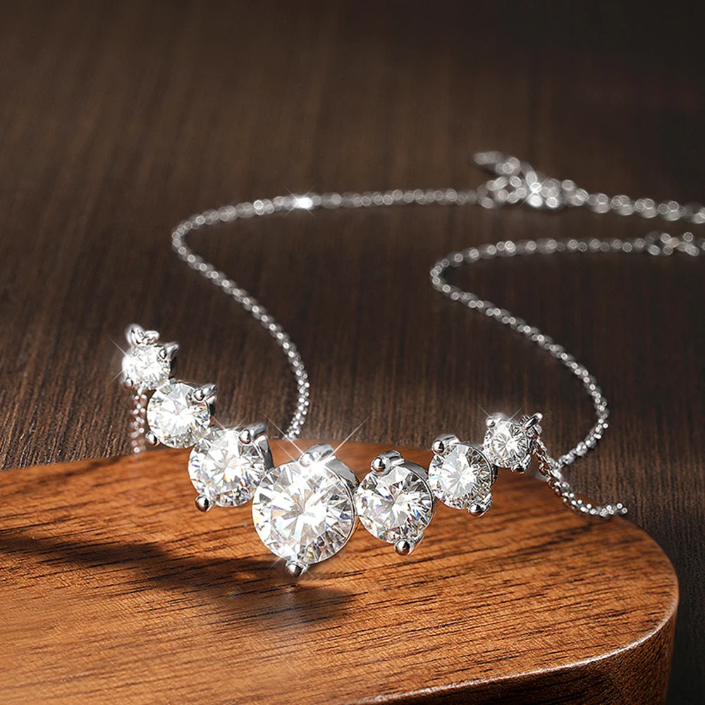 Moissanite or Zircon Necklace, 1.7ct to 5ct, 925 Silver