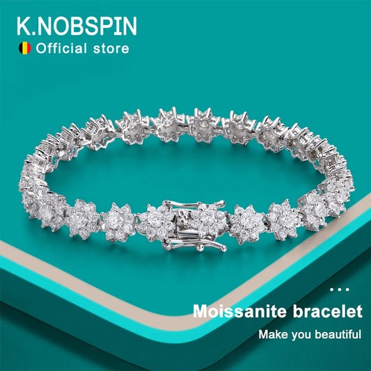 Flower Moissanite Tennis Bracelet, GRA 925 Silver 18k