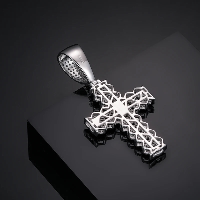 12mm Cuban Cross Pendant Necklace, D VVS Moissanite