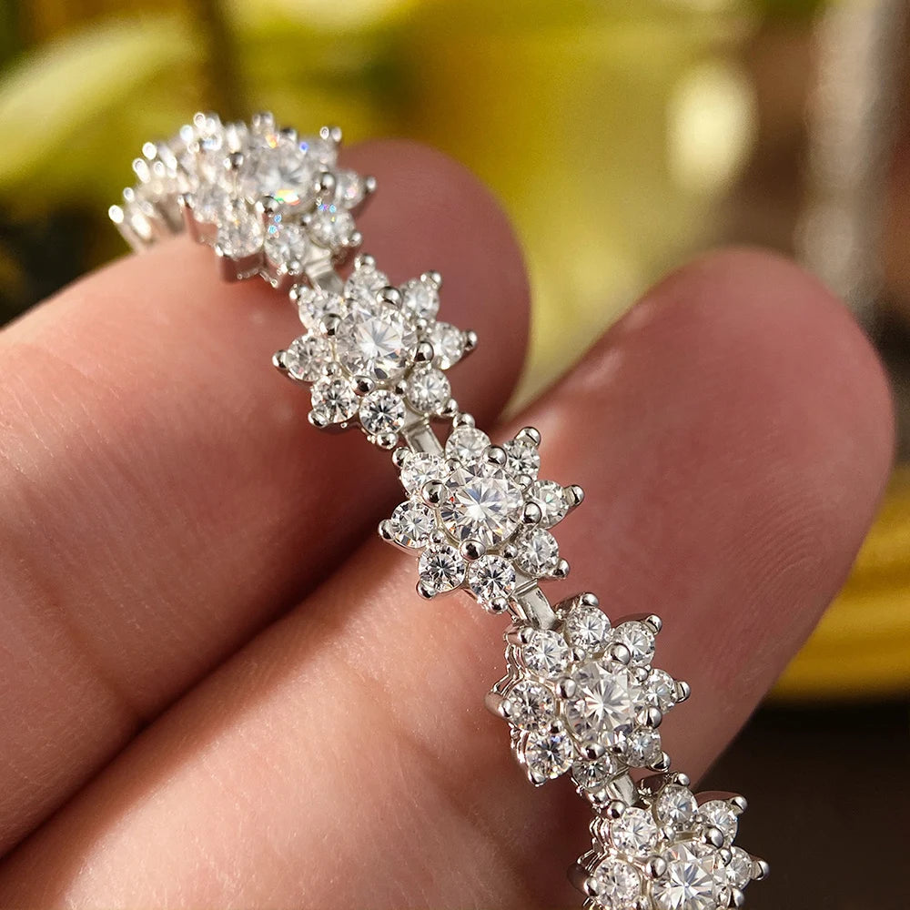 Flower Moissanite Tennis Bracelet, GRA 925 Silver 18k