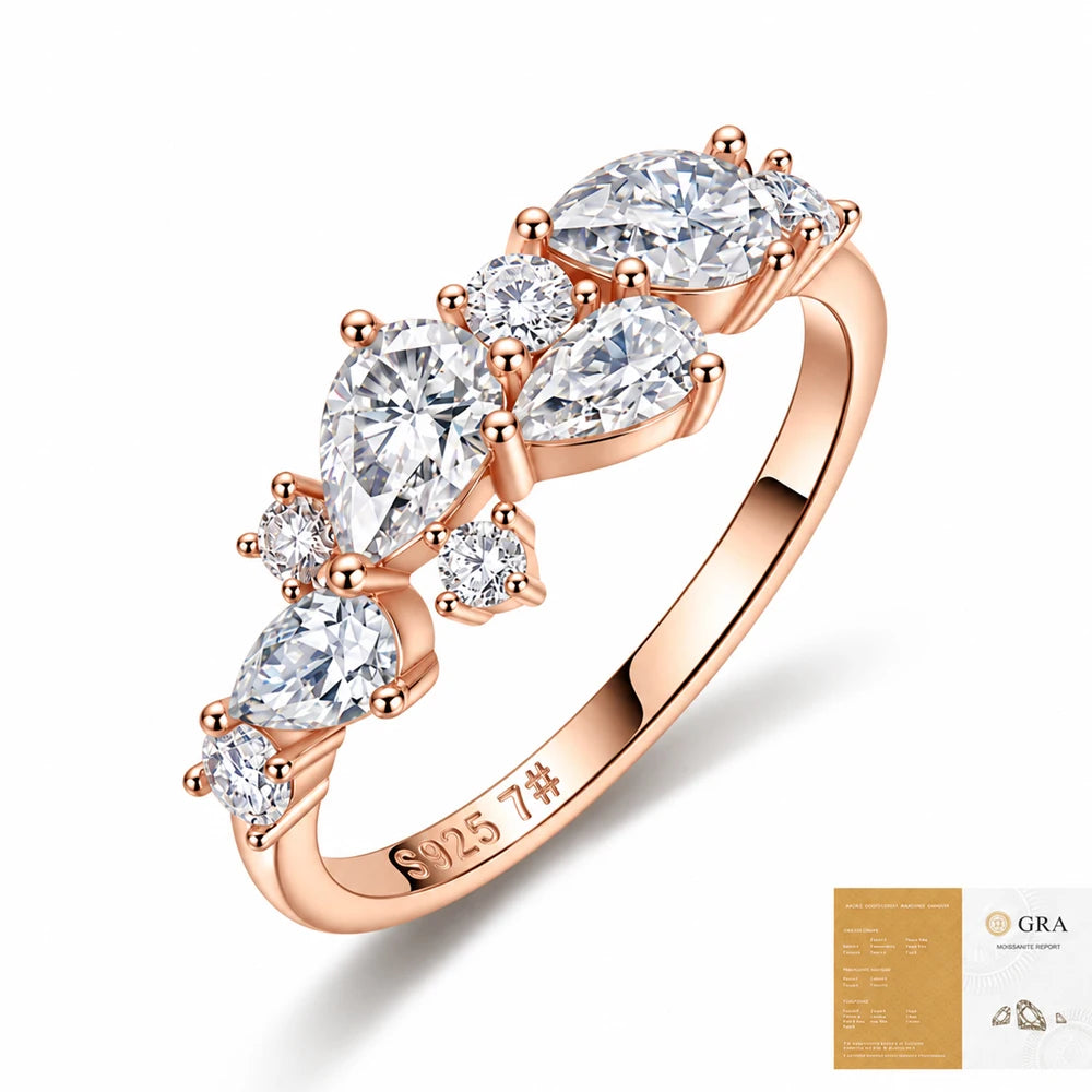 Pear Cut Moissanite Ring in 925 Silver, Sizes 5 to 9