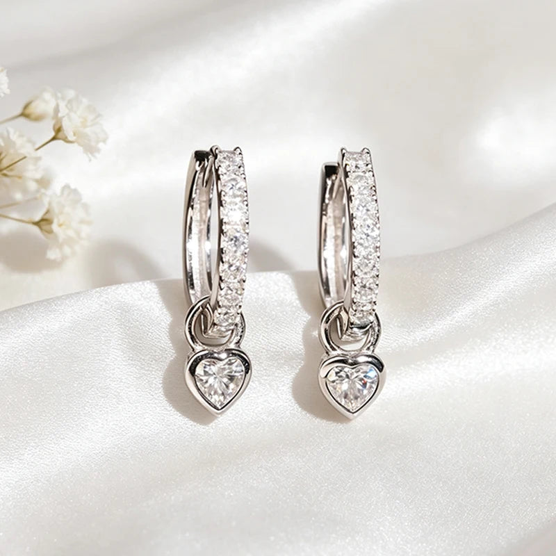 4mm Heart Cut Pink Hoop Earrings in 925 Silver