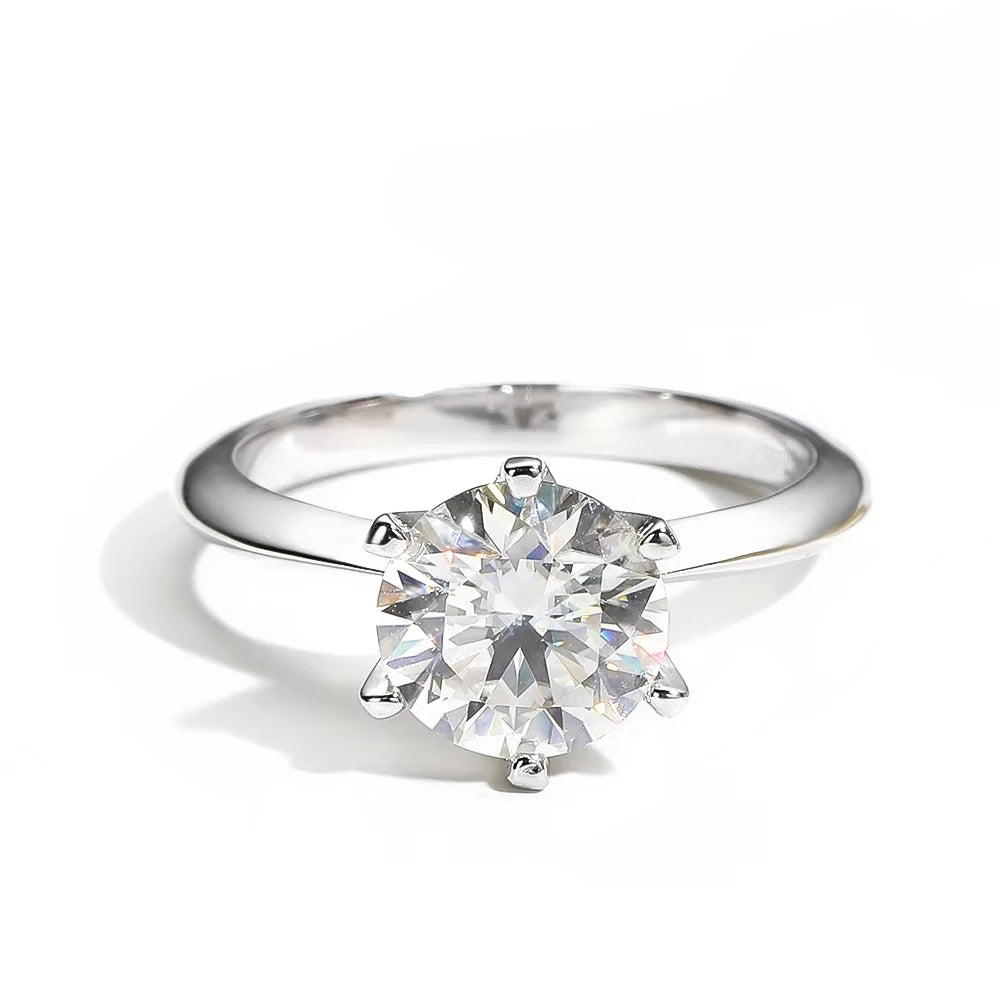 Six Prong Moissanite Solitaire Ring, 0.5ct to 10ct
