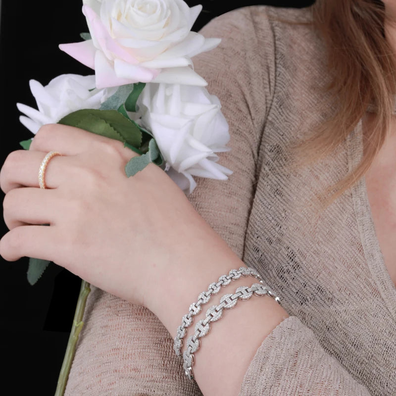 Pig Nose Moissanite Bracelet, 6mm to 10mm in 925 Silver