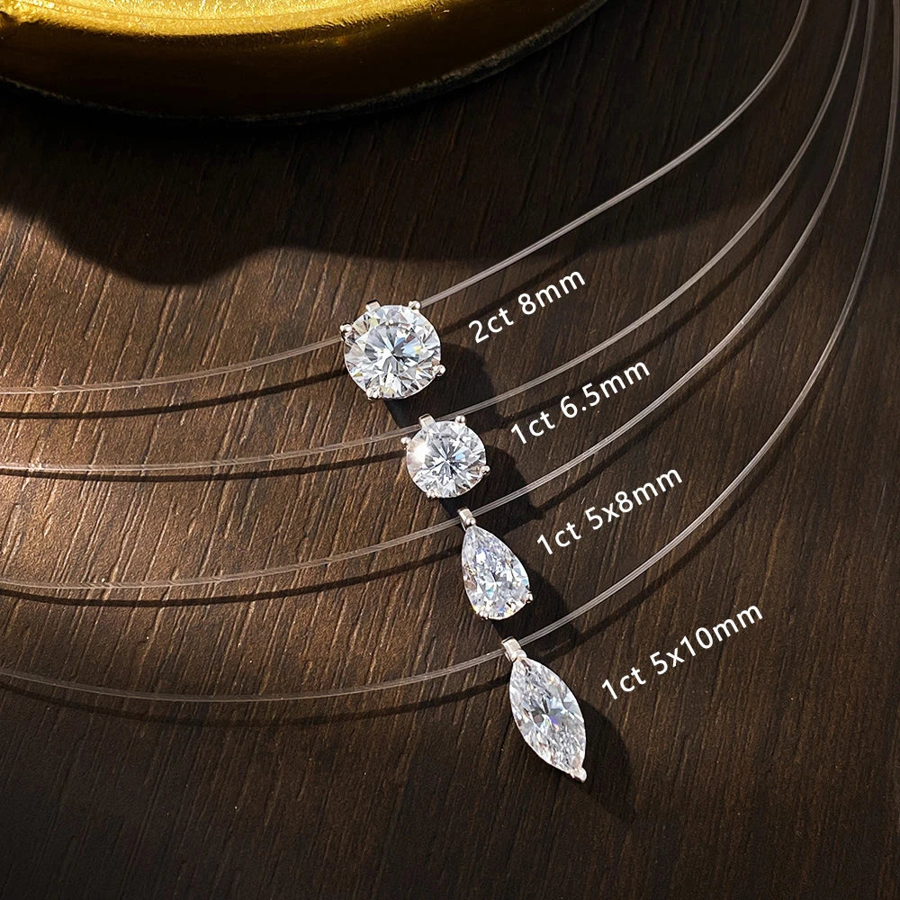 Moissanite Pendant Necklace, 1ct or 2ct in 925 Silver