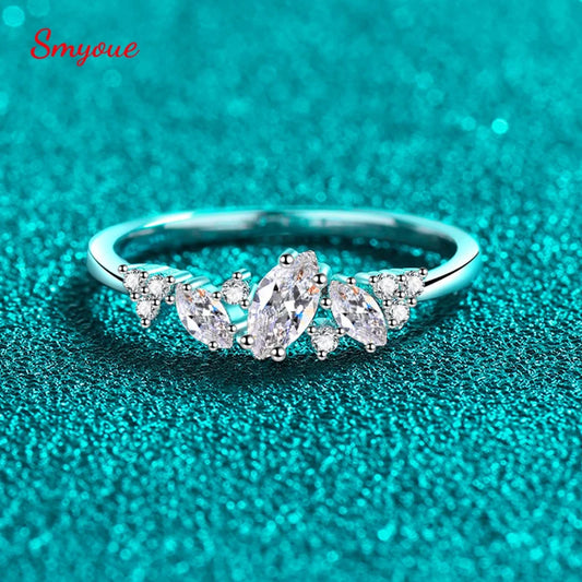 Marquise Moissanite Ring, 0.58cttw Double Halo, 925 Silver