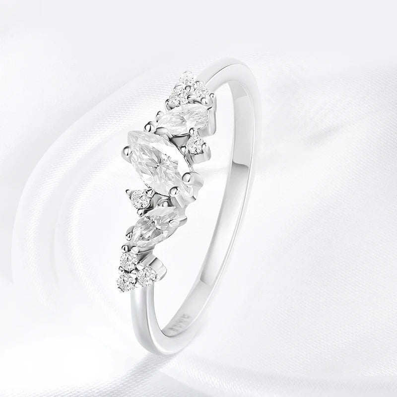 Marquise Moissanite Ring, 0.58cttw Double Halo, 925 Silver