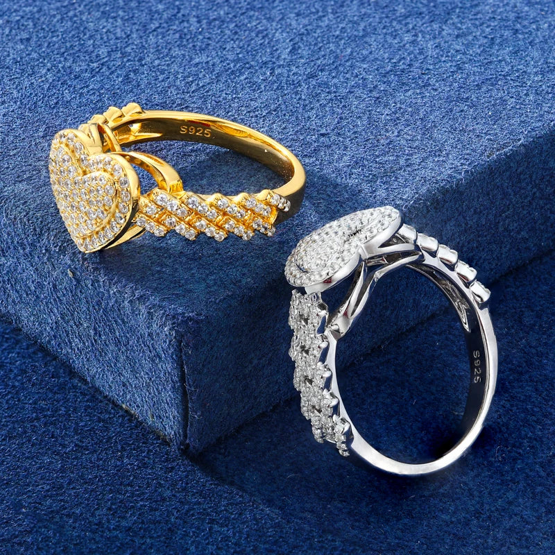 Cuban Heart Ring, Moissanite or Zircon in 925 Silver