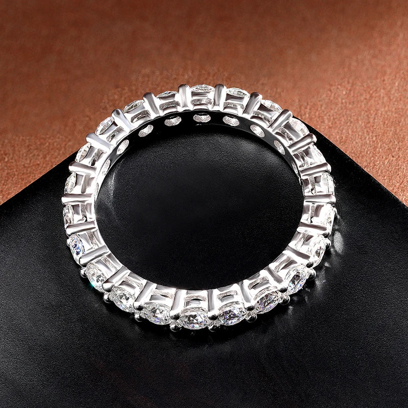 Round Moissanite Band Ring, 3mm to 5mm in 925 Silver