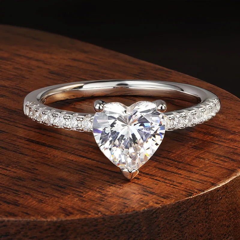 Heart Cut Moissanite Ring, 1ct or 2ct in 925 Silver
