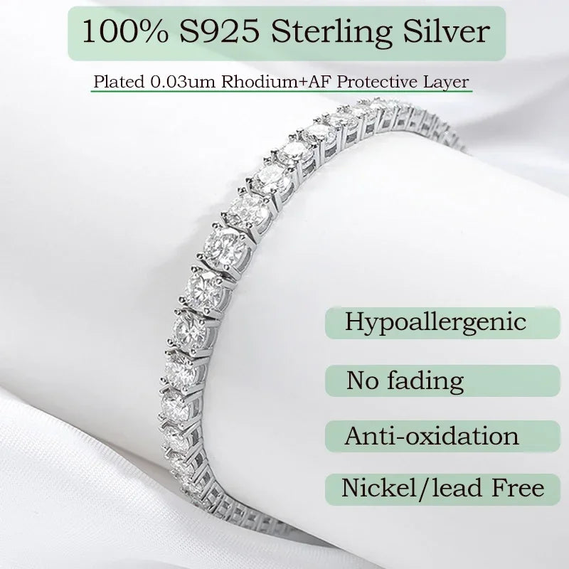 Moissanite Tennis Bracelet, 2mm to 6.5mm in 925 Silver