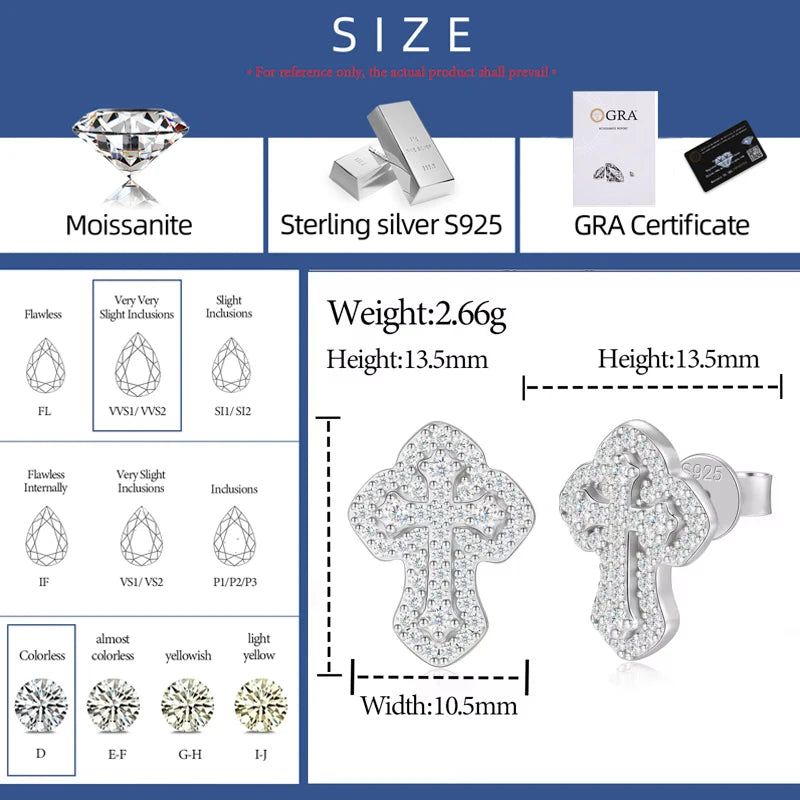 Iced Cross Stud Earrings in 925 Sterling Silver