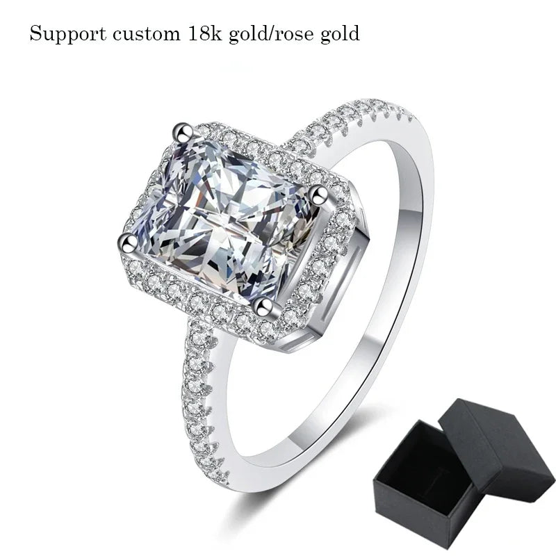 Radiant or Emerald Cut Moissanite Ring, 1ct or 2ct