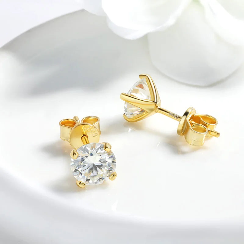 Round Moissanite Stud Earrings, 0.2ct to 2ct in S925