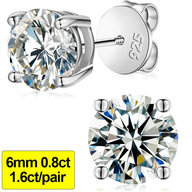 Moissanite Stud Earrings, 0.1ct to 4ct in 925 Silver