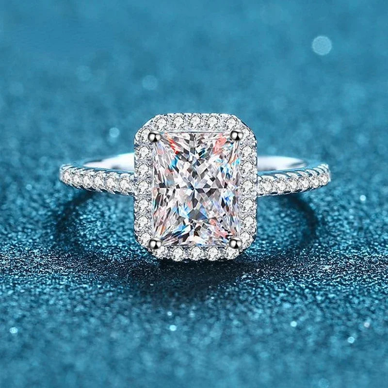 Radiant or Emerald Cut Moissanite Ring, 1ct or 2ct