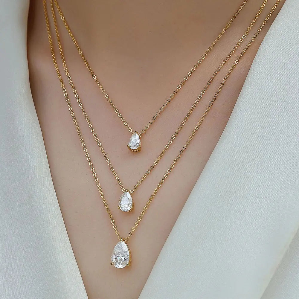 Pear Moissanite Pendant Necklace, 1ct to 4ct