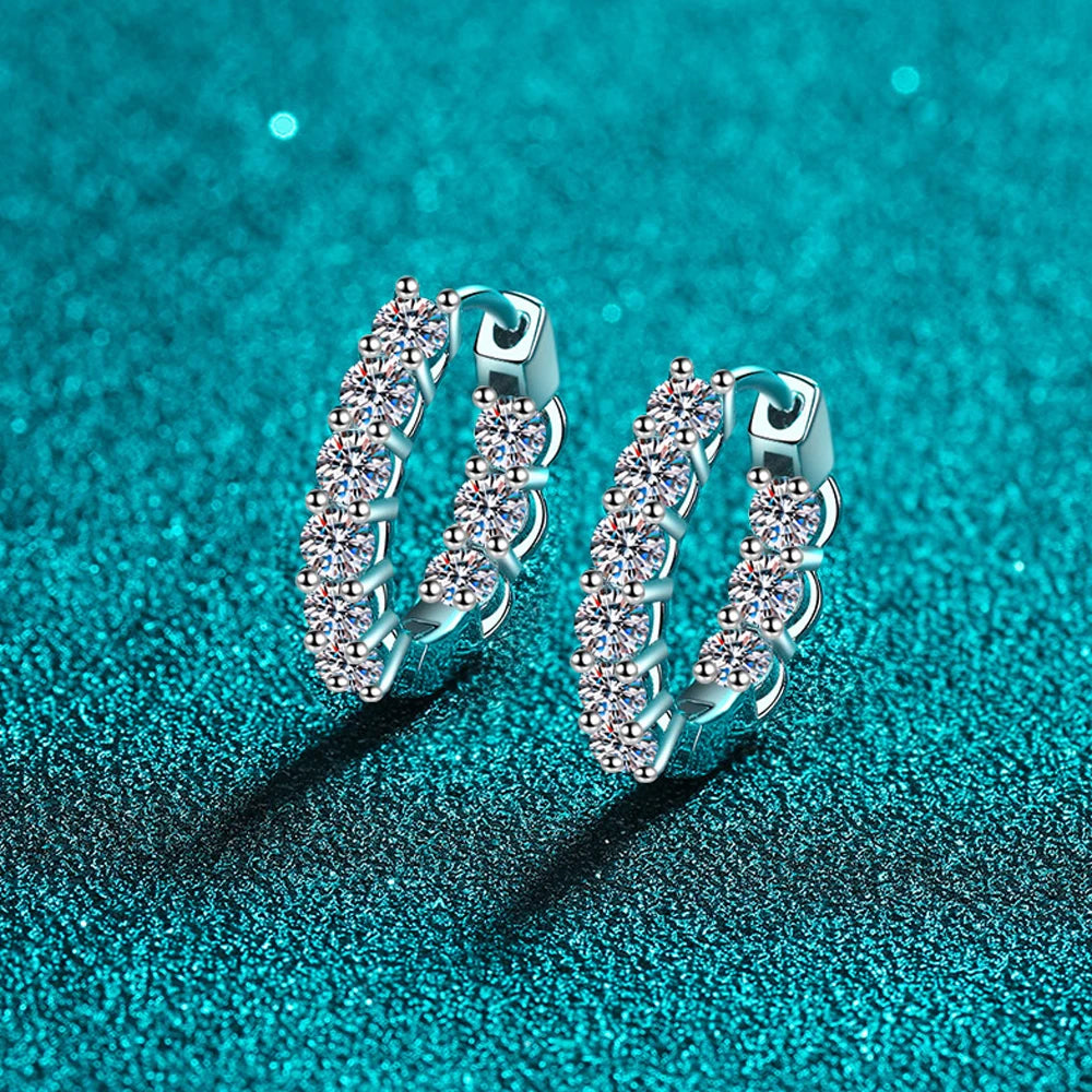Full Moissanite Hoop Earrings, GRA Certified s925 Silver