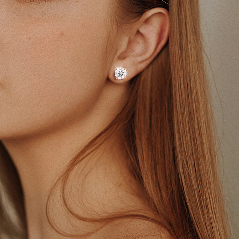 Round Moissanite Studs, 0.2ct to 3ct in 925 Silver