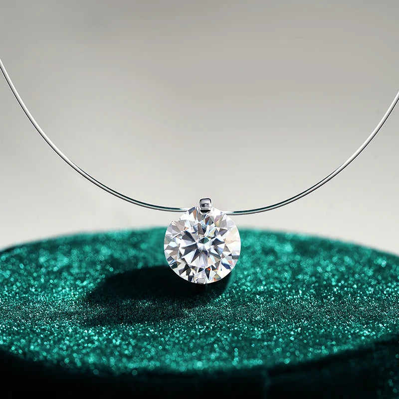 Floating Moissanite Necklace, 0.5ct to 5ct, 925 Silver