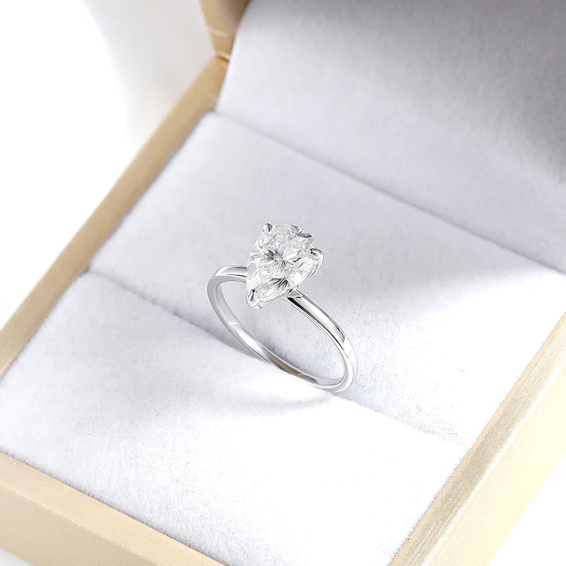 Pear Moissanite Solitaire Ring, 1ct to 4ct in 925