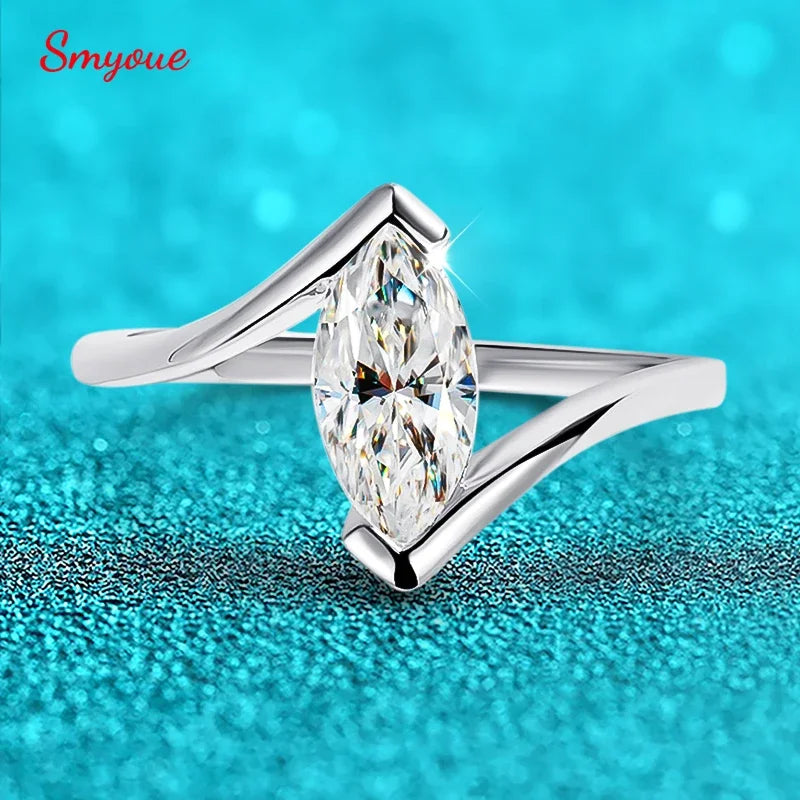 Marquise Moissanite Solitaire Ring, 1ct in 925 Silver