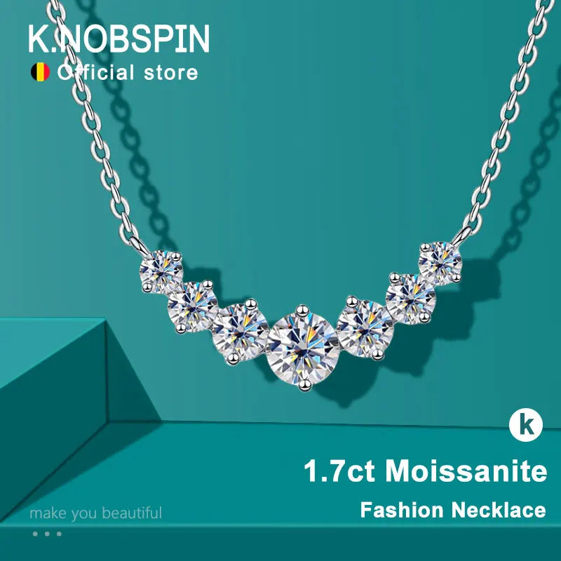 Moissanite or Zircon Necklace, 1.7ct to 5ct, 925 Silver