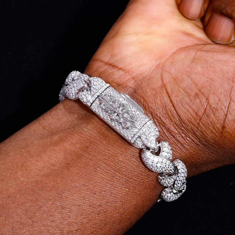 Iced Out Leaf Cuban Link Bracelet in 925 Silver