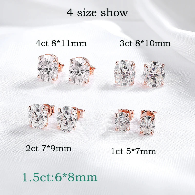 Oval Moissanite Stud Earrings, 1ct to 4ct Each