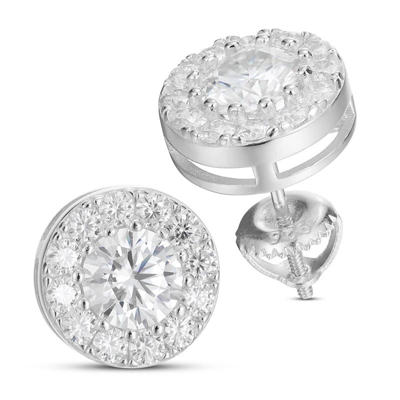 Round Moissanite Stud Earrings, 3mm and Up in 925 Silver