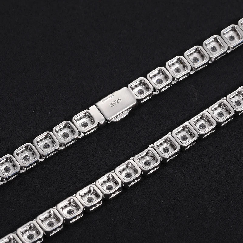 D VVS Moissanite Halo Tennis Necklace in 925 Silver